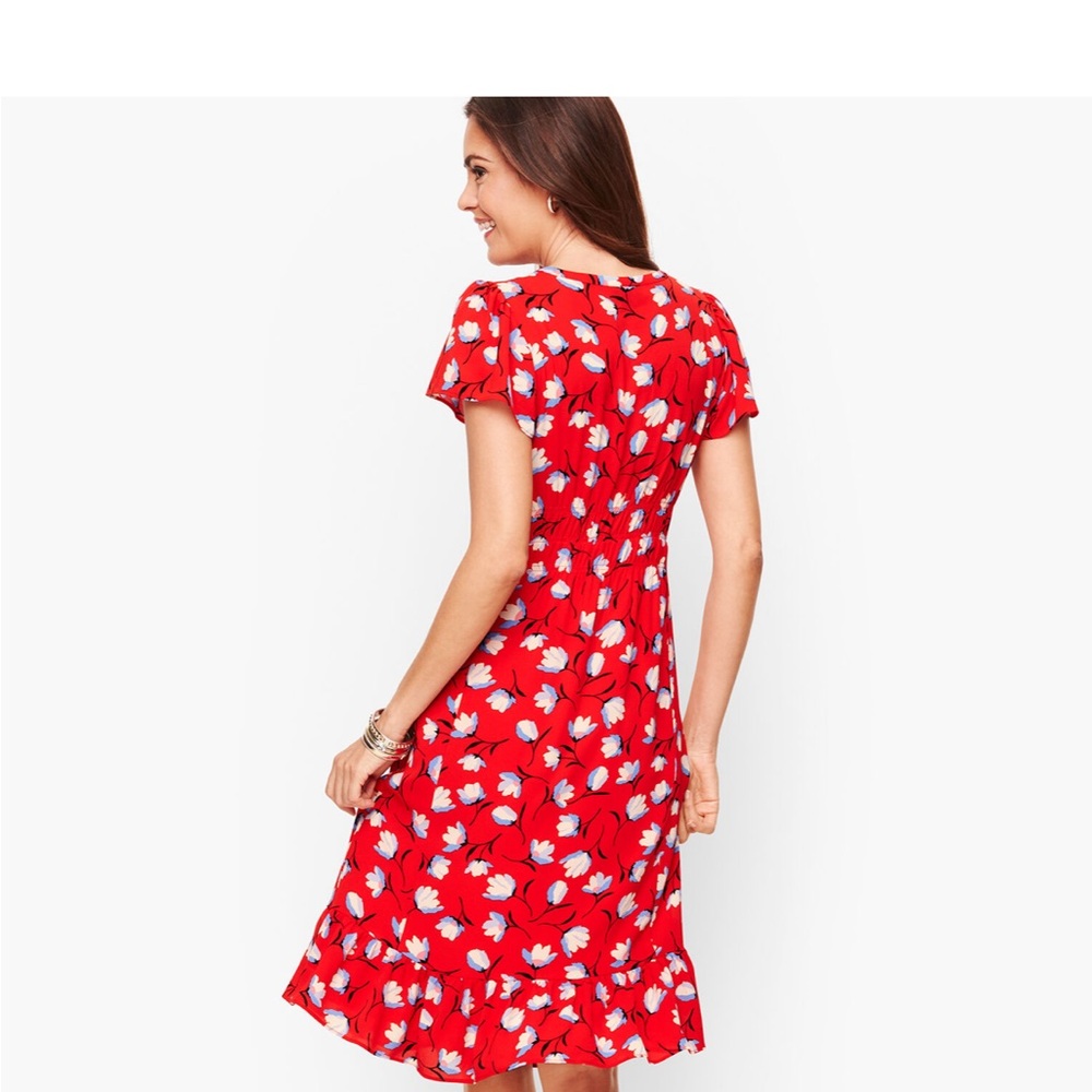 Red Floral Dress FLOUNCE HEM DRESS - FLORAL talbots